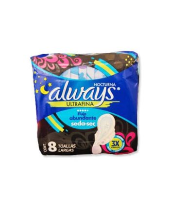 Toallas Higiénicas Nocturna Ultrafina Flujo abundante x 8 unds Always