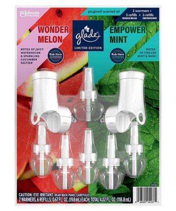 Aceite Perfumado Wonder Melon y Empower Mint 2 calentadores + 6 recambios Glade PlugIns