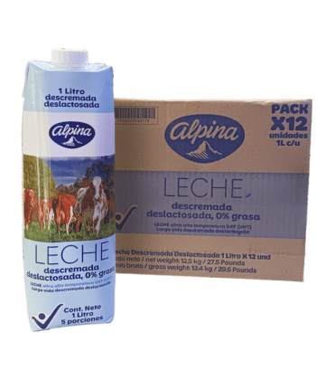 Caja de Leche Descremada Deslactosada 1Lt x 12 unds Alpina